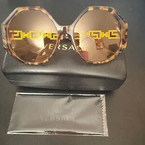 VERSACE VE4395 - Oversized Havana Brown Greca Sunglasses
